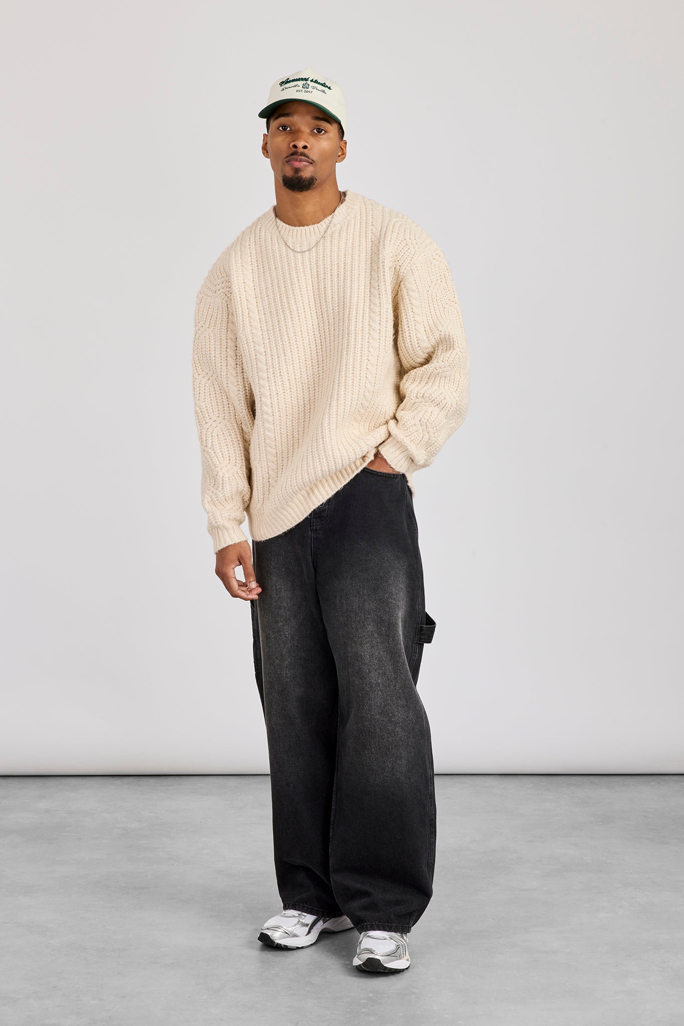 Cable Knit Embroidered Sweatshirt - Off White
